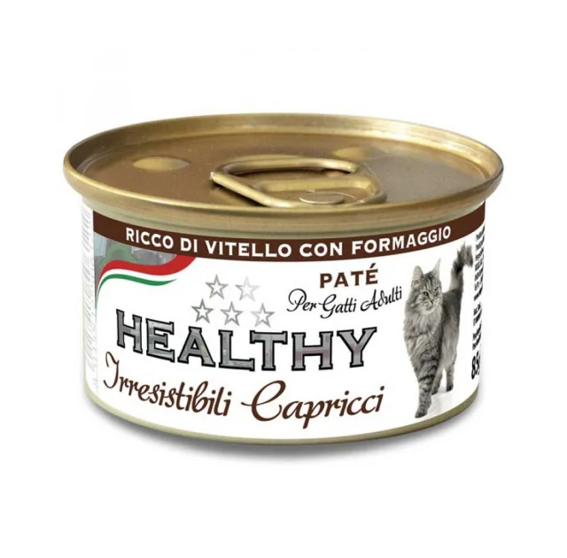 Консервы Healthy Irresistibili Capricci для требовательных кошек, паштет с телятиной и сыром, 85 г
