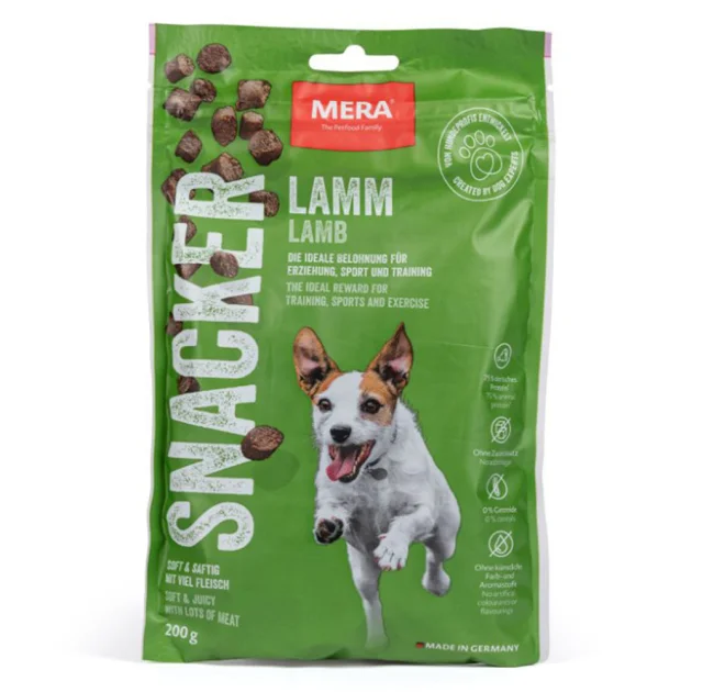 Лакомство Mera Snacker Lamm для собак, мягкие снеки с ягненком, 200 г