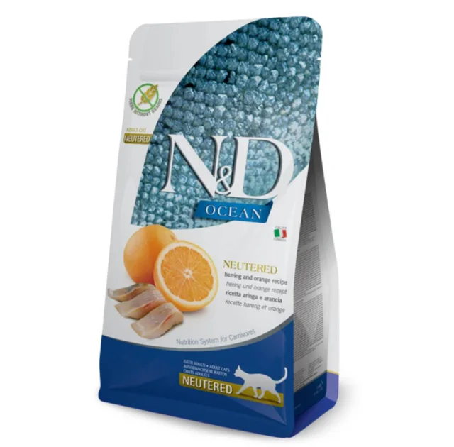 Беззерновий сухий корм Farmina N&D Ocean Herring&Orange Neutered для стерилізованих котів, з оселедцем та апельсином, 300 г