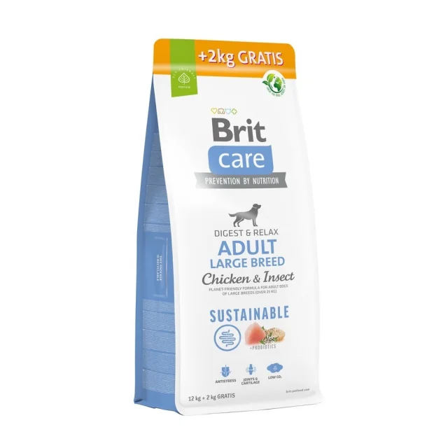 Сухой корм Brit Care Dog Sustainable Adult Large Breed для взрослых собак больших пород, курица и насекомые, 12+2 кг