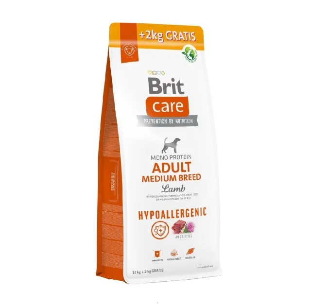 Сухий корм Brit Care Dog Hypoallergenic Adult Medium Breed для дорослих собак середніх порід, ягня, 12+2 кг