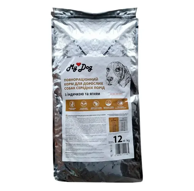 Сухой корм AnimAll My dog для взрослых собак средних пород, с индейкой и ягненком, 12 кг