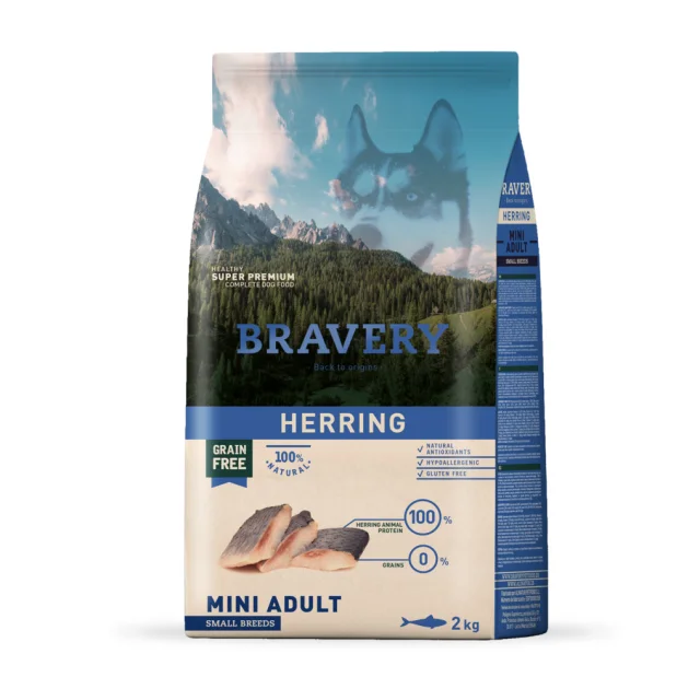 Сухой корм Bravery Herring Mini Adult, для собак мелких пород, с сельдью, 2 кг