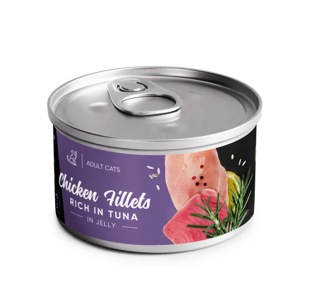 Вологий корм Savory Chicken Fillets rich in Tuna in Jelly for Adult Cats для дорослих котів, філе курки з тунцем в желе, 70 г