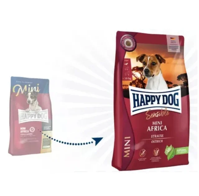 Сухой корм Happy Dog Mini Africa для собак мелких пород от 1 до 10 кг с чувствительным пищеварением, 4 кг