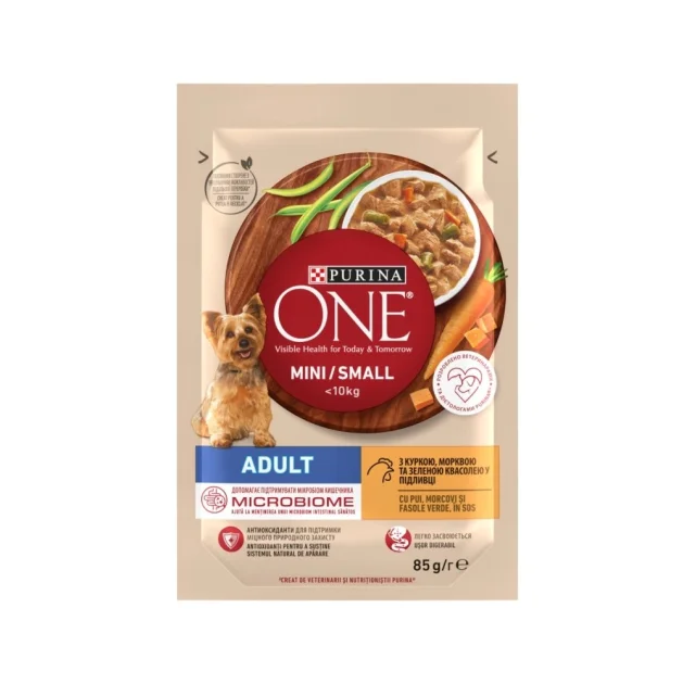 Влажный корм Purina One Mini Adult для взрослых собак мелких пород, с курицей и морковью, 100 г