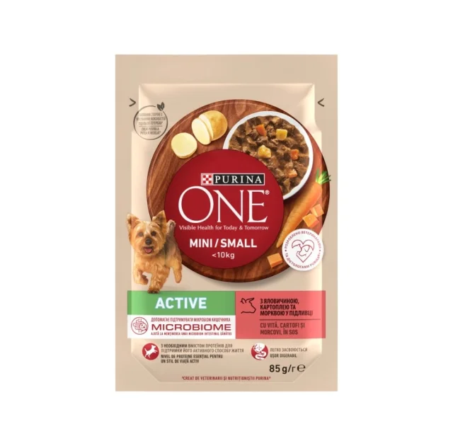 Влажный корм Purina One Mini Active для взрослых собак мелких пород, с говядиной и картофелем, 100 г
