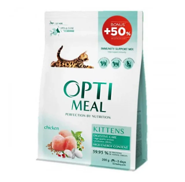Сухий корм Optimeal для кошенят, з куркою, 200+100 г