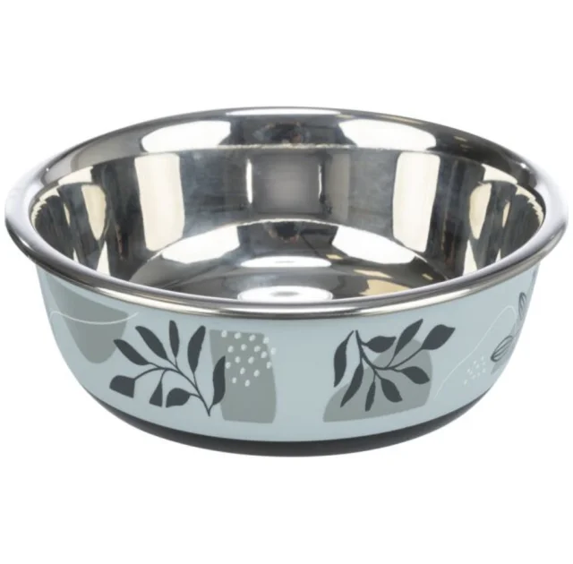 Миска Trixie Stainless Steel Bowl для собак, нержавіюча сталь, гумова кромка, 1.6 л, 21 см, синьо-сірий