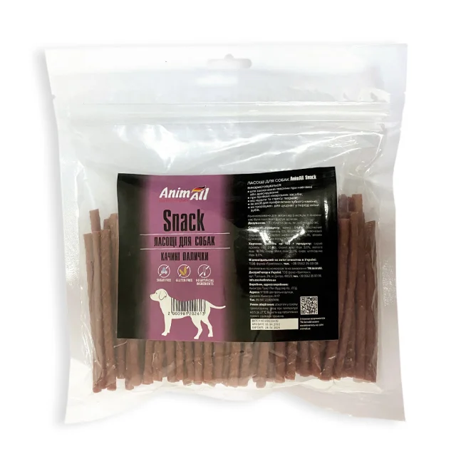 Лакомство AnimAll Snack для собак, утиные палочки, 150 г