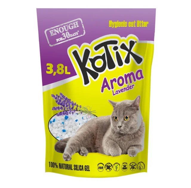 Силикагелевый наполнитель Kotix Lavender для кошачьего туалета, с ароматом лаванды, 3.8 л