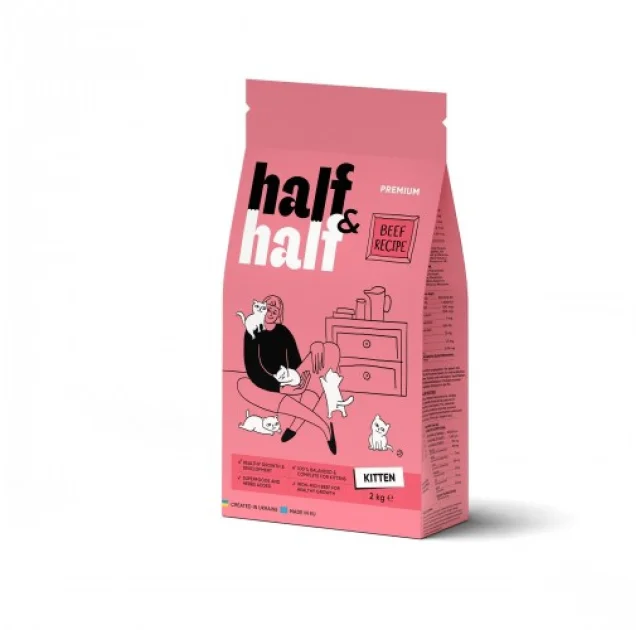 Сухий корм Half&Half для кошенят, з яловичиною, 2 кг