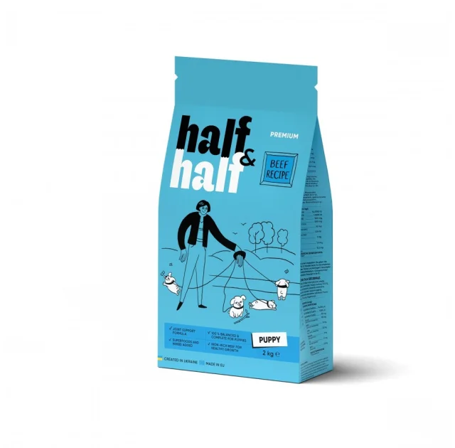 Сухой корм Half&Half для щенков всех пород, с говядиной, 2 кг