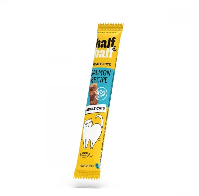 Лакомство Half&Half для кошек, в форме мясных палочек, с лососем, 5 г