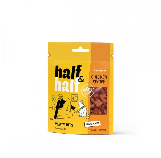 Лакомство Half&Half для кошек, в форме мясных кусочков, с курицей, 50 г