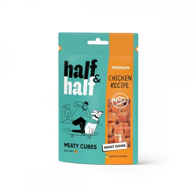 Лакомство Half&Half для собак, в форме мясных кубиков, с курицей, 100 г