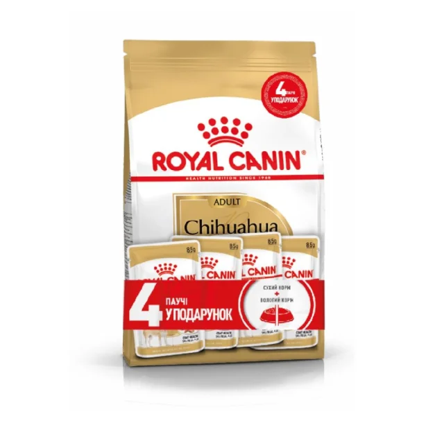 Акційний набір Royal Canin Chihuahua Adult для чихуахуа, 1.5 кг + 4 паучі в подарунок