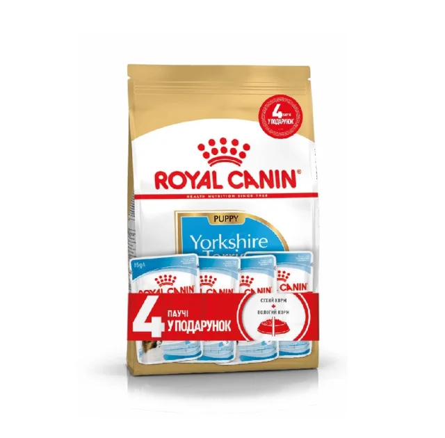 Акційний набір Royal Canin Yorkshire Puppy для цуценя йоркширського тер'єру, 1.5 кг + 4 пауча в подарунок