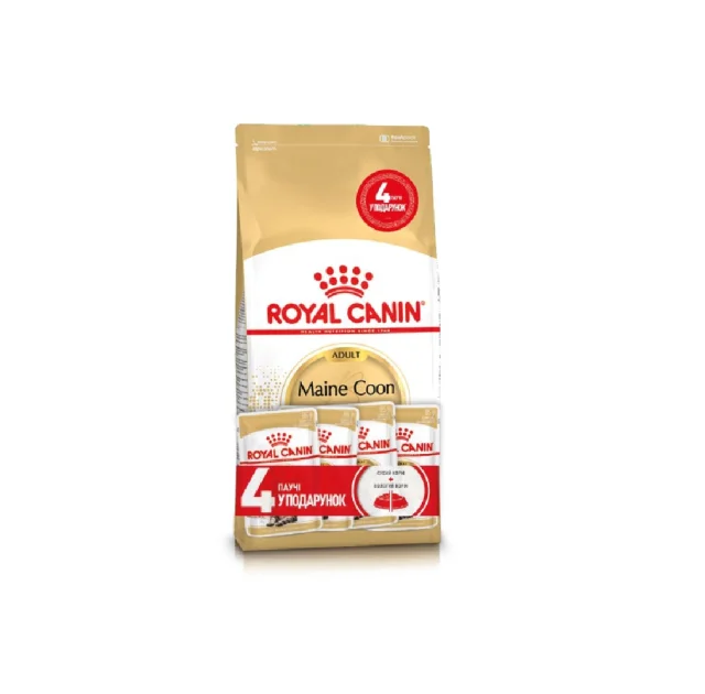 Акционный набор Royal Canin Maine Coon Adult для мейн-кунов, 2 кг + 4 паучи в подарок
