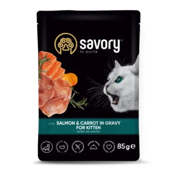 Вологий корм Savory Lamb&Pumpkin Gravy Kitten Cat для кошенят, лосось із морквою, у соусі, пауч, 85 г