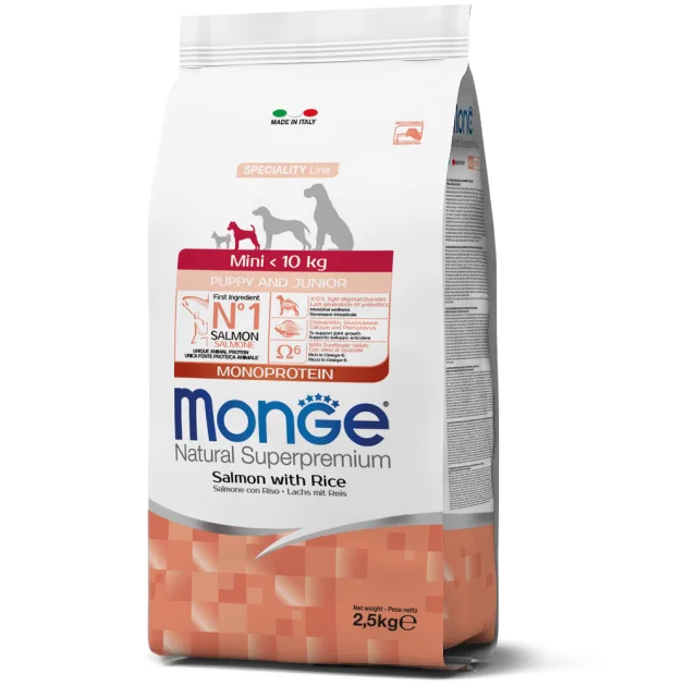 Сухий корм Monge Dog Mini Puppy & Junior для цуценят, лосось з рисом, 7.5 кг