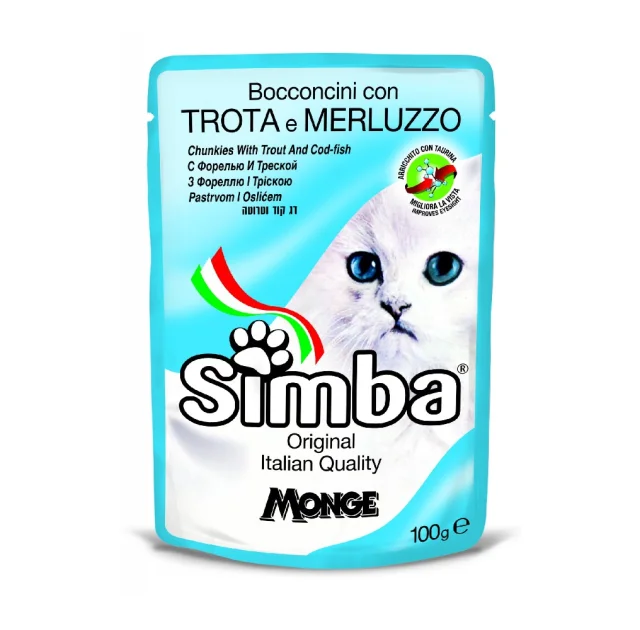 Вологий корм Monge Simba Cat Wet для котів, з форелью та тріскою, 100 г