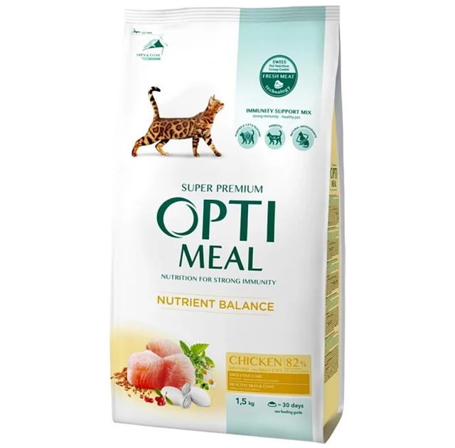 Сухой корм Optimeal для взрослых кошек, курица, 1.5 кг