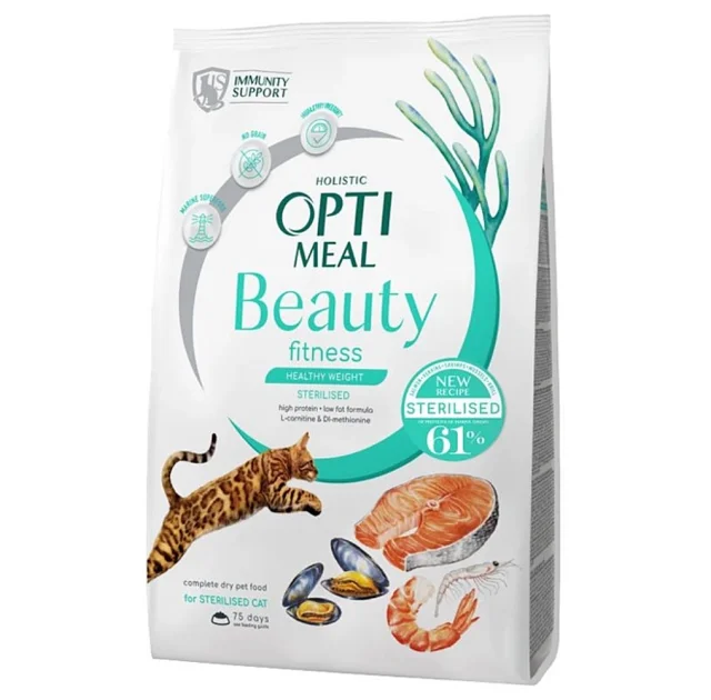 Беззерновий сухий корм Optimeal Beauty Fitness для стерилізованих кішок та кастрованих котів, 4 кг