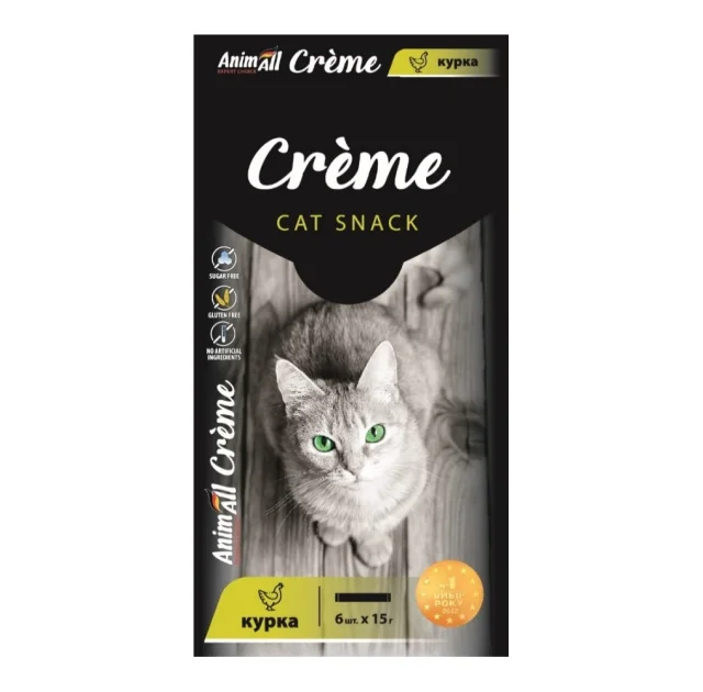 Лакомство AnimAll Сrème для кошек, со вкусом курицы, 6×15 г