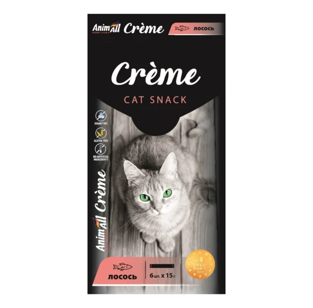 Лакомство AnimAll Сrème для кошек, со вкусом лосося, 6×15 г