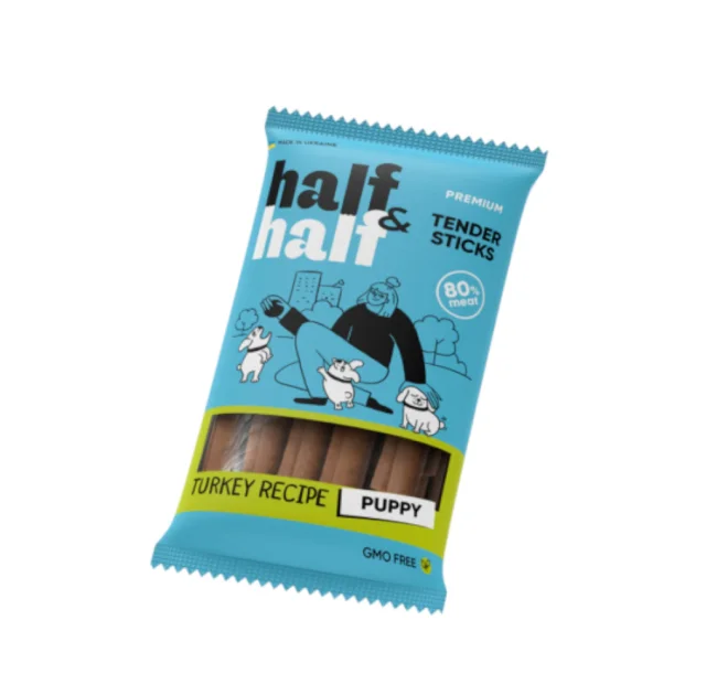 Лакомство Half&Half для щенков, в форме мясных палочек, с индейкой, 100 г