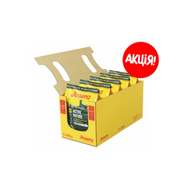 Акція Сухий корм Josera Adult Active Nature дорослих собак, з м'ясом птиці і ягняти, 900 г, 3+2 штуки у подарунок