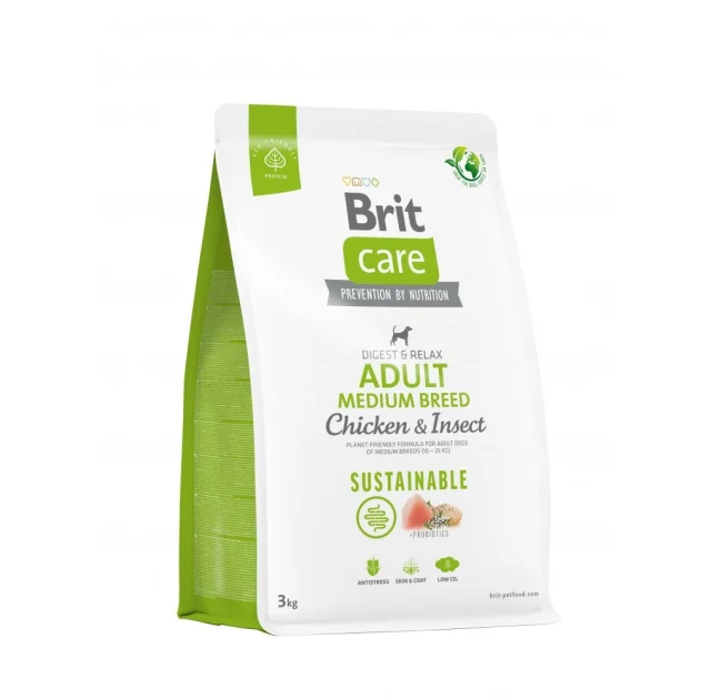 Сухой корм Brit Care Sustainable Adult Medium Breed для собак средних пород, курица и насекомые, 3 кг