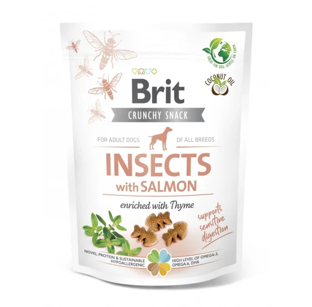 Ласощі Brit Care Crunchy Cracker Insects with Salmon для собак, для чутливого травлення комахи і лосось чебрець, 200 г