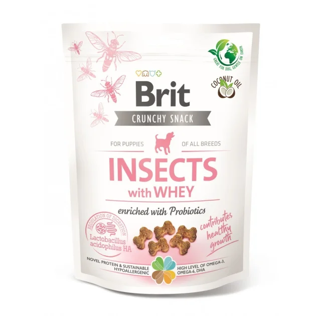 Ласощі Brit Care Crunchy Cracker Puppy Insects with Whey для цуценят, для росту, комахи і сироватка пробіотики, 200г