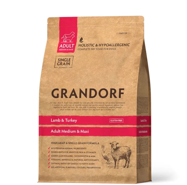 Сухой корм Grandorf Medium & Maxi Lamb & Turkey для взрослых собак средних и крупных пород, ягненок и индейка, 1 кг
