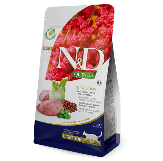 Сухий дієтичний корм Farmina N&D Quinoa Digestion для дорослих котів, у разі порушень травлення, ягня та кіноа, 5 кг