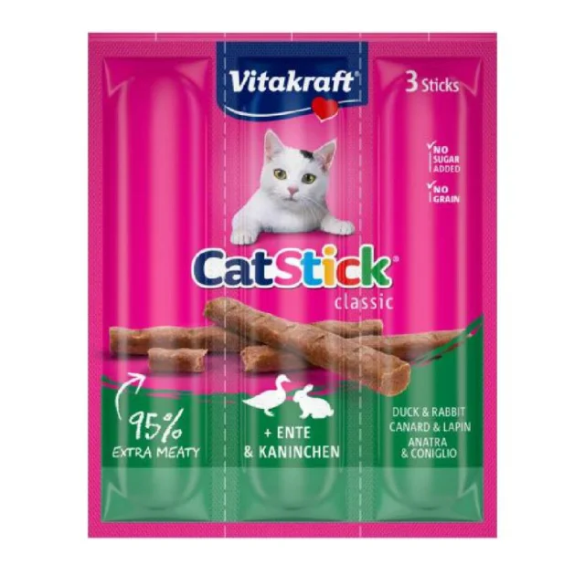Лакомство Vitakraft, для кошек, мясные палочки с уткой и кроликом 3 шт × 6 г