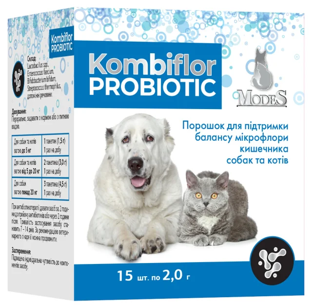 Пробиотик Modes Kombiflor Probiotic для поддержания баланса микрофлоры кишечника собак и кошек, 15 пакетиков, 2. г