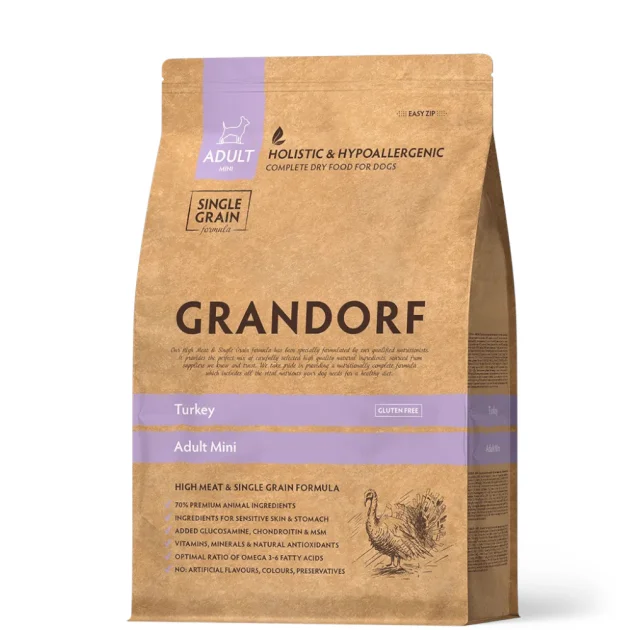 Сухой корм Grandorf Dog Mini Turkey для взрослых собак мелких пород, индейка, 3 кг