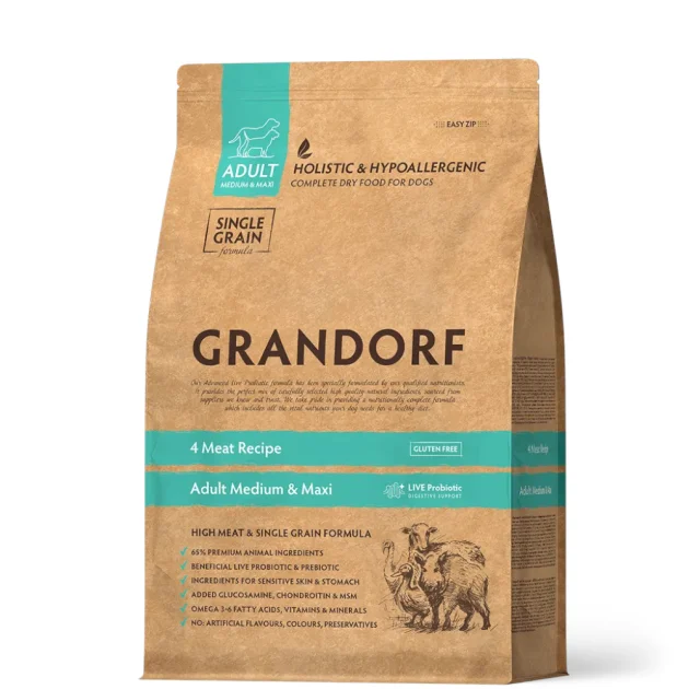 Сухой корм Grandorf Dog Medium & Maxi 4 Meat 4 вида мяса для собак средних и крупных пород, 10 кг