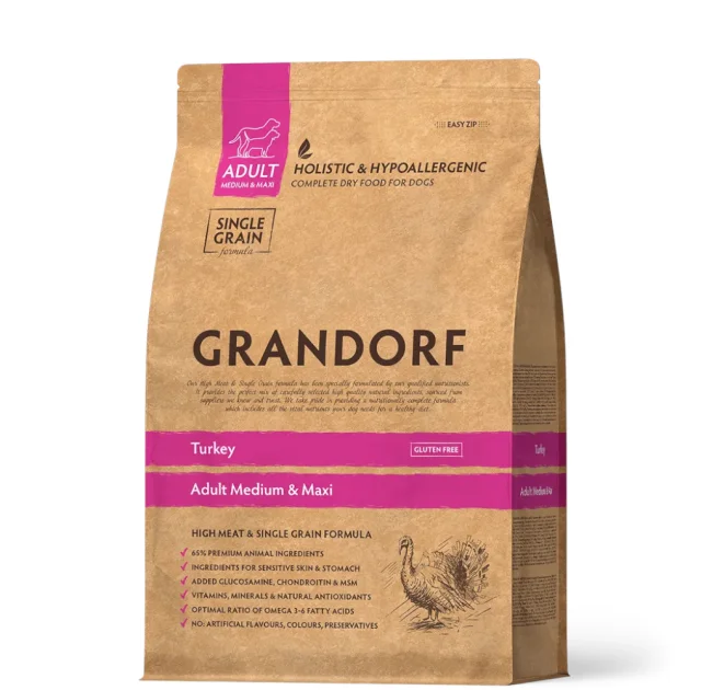 Сухой корм Grandorf Dog Medium & Maxi Turkey для собак средних и крупных пород, индейка, 3 кг