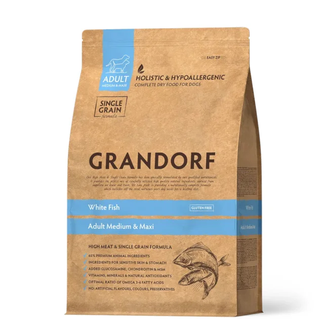 Сухой корм Grandorf Dog Medium & Maxi White Fish для собак средних и крупных пород, рыба, 10 кг