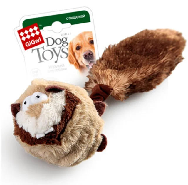 Іграшка GiGwi Catch & fetch для собак, Борсук з 2-ма пищалками, штучне хутро, 26 см