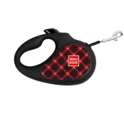 Поводок-рулетка Waudog R-leash для собак, рисунок "Шотландка", XS, до 12 кг, 3 м, светоотражающая черная лента