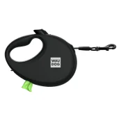Повідець-рулетка Waudog R-leash для собак, з контейнером для пакетів, світловідбивна стрічка, S, до 12 кг, 3 м, чорний