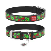 Ошейник Waudog Design с QR паспортом рисунок "Калина" для собак кожаный, S, ширина 15 мм, длина 26-35 см, черный