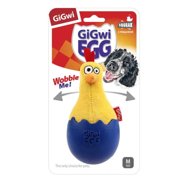 Іграшка GiGwi Basic Курча-неваляшка з пищалками для собак, текстиль, гума, 14 см
