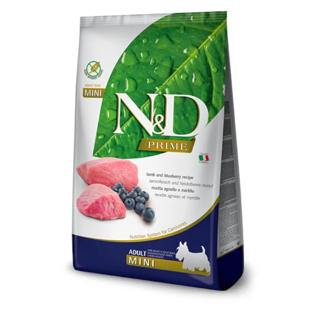Беззерновий сухий корм Farmina N&D Prime Dog Lamb & Blueberry Adult Mini для дорослих собак дрібних порід, ягня з чорницею, 2.5 кг