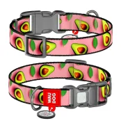 Ошейник Waudog Nylon с QR паспортом для собак нейлоновый, рисунок "Авокадо на розовом",  S, ширина 15 мм, длина 25-35 см